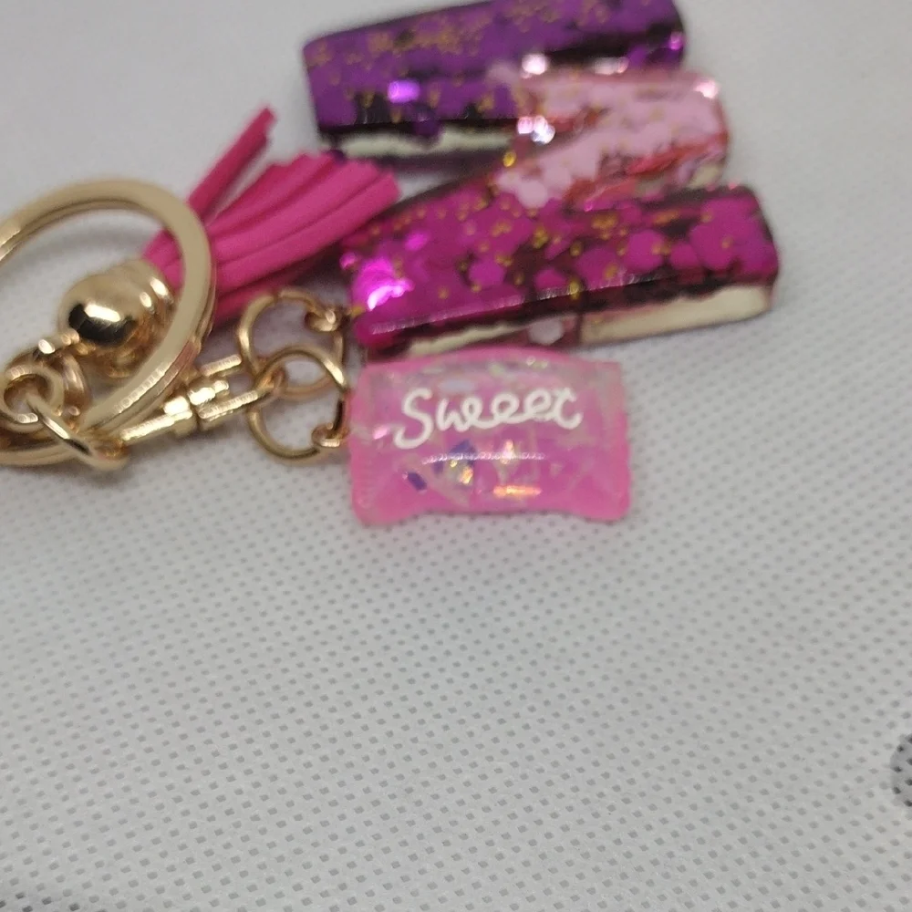 Pink Gold Glitter Monogram M Keychain Personalized Sparkle Charm Gift